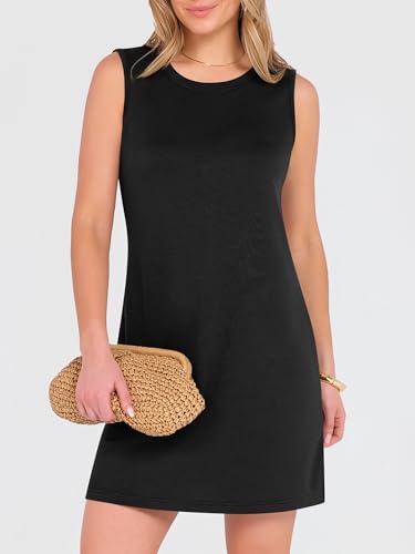 ANRABESS Womens Summer Casual Mini Dresses 2026 Sleeveless Crewneck Split Wrinkle-Free Beach Travel Vacation Short Sundress