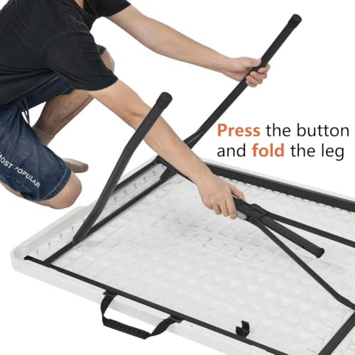 Amazon Basics Heavy Duty Portable Folding Table 6 ft with Carrying Handle, Indoor & Outdoor, White