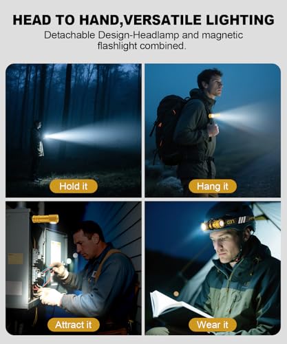 Spriak High Lumens LED Rechargeable Headlamp for Adults - Hard Hat Light Running Head Lamp with Red Light, Magnet, 180° Ti...