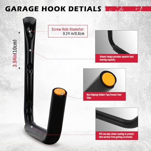 SEDY 4-Piece 15" 100 Lbs Heavy Duty Garage Storage Hooks, Kayak Storage Rack Garage Hooks Jumbo Arm Kayak Wall Mount for H...