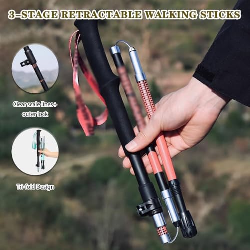 Carbon Fiber Trekking Poles, Ultralight Backpacking Gear, Adjustment Collapsible Hiking Sticks, Lever Locks and Terrain Ac...