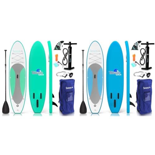 SereneLife Inflatable Stand Up Paddle Board (6 Inches Thick) with Premium SUP Accessories & Carry Bag | Wide Stance, Botto...