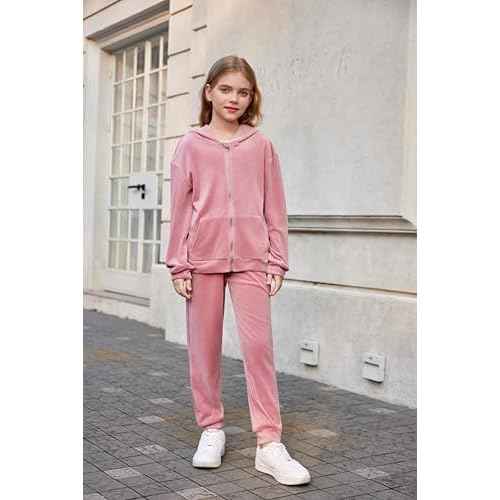 Arshiner 2 Piece Outfits for Girls Velour Tracksuit Hoodie and Jogger Set Sweatsuit Athletic Clothes Sets