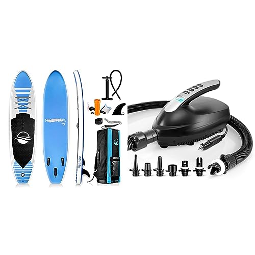 SereneLife Inflatable Stand Up Paddle Board (6 Inches Thick) & Serene Life Digital Electric Air Pump Compressor - 110W 12 ...