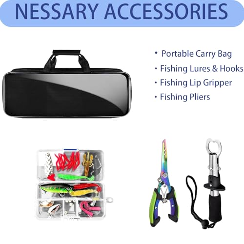 Telescopic Fishing Rod and Reel Combo Set, 2PCS Collapsible Fishing Poles, Fishing Kit with Spinning Reel Fishing Pliers a...
