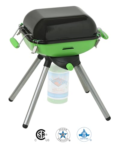 Flame King YSNVT-301 Multi-Function Portable Propane BBQ Grill Camp Stove, 8000 BTU 9.5 x 12 Inch Cooking Surface, Light G...