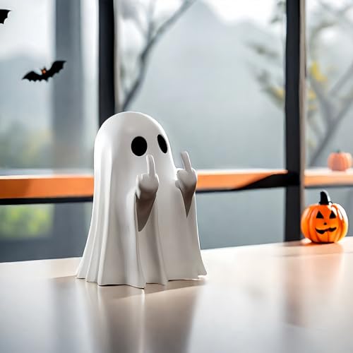 Halloween Ghost Figurine - Spooky Resin Ghost Statue, Cute Finger Ghost Ornaments, Perfect for Indoor & Porch Halloween Decor (A)