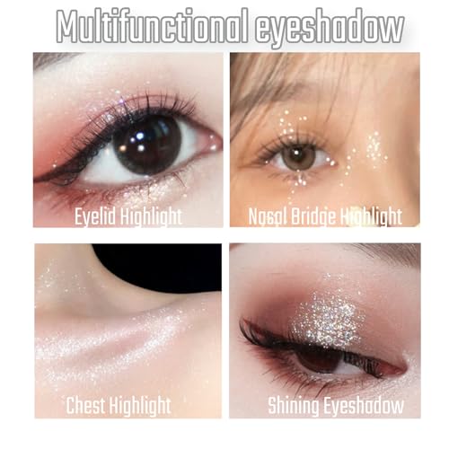 Shimmer Glitter Eyeshadow Palette, Korean Eye Glitter Makeup, Ultra-Blendable, Sparkle Silver Champagne Gold Eye Shadow, S...