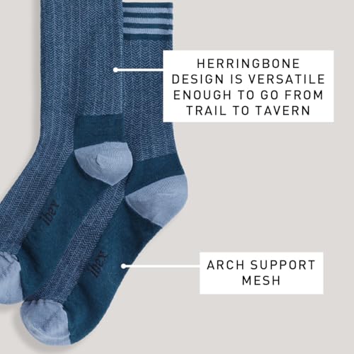 IBEX Merino Wool Nomad Herringbone Unisex Hiking Socks | Crew Socks with Seamless Toe & Arch Support