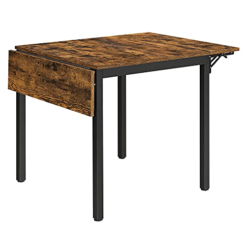 VASAGLE Folding Dining Table, Kitchen Table, Drop Leaf Extendable Table for Small Spaces, Seats 2-4 People, Industrial, Ru...