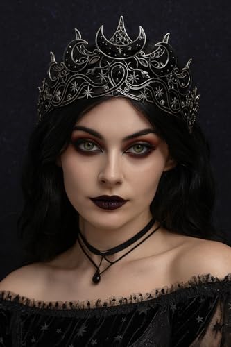 Celestial Queen Rhinestone Crown for Women, Gothic Moon and Star Tiara Headpiece, Royal Adult Cosplay & Bridal Wedding Hai...