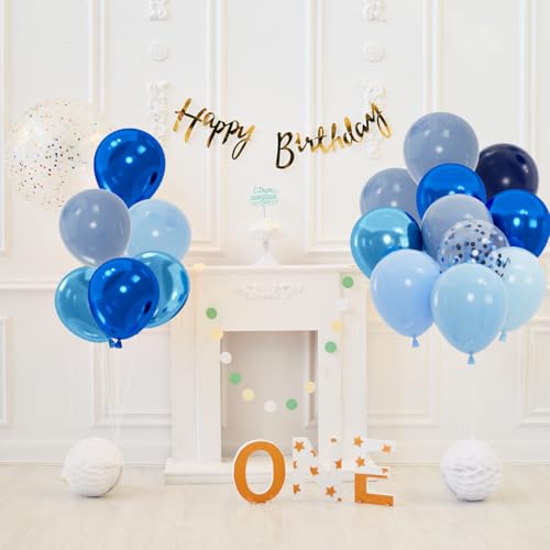 100pcs Blue Balloons Set - 12inch Metallic Chrome, Pearl, Navy & Pastel Royal Dusty Blue Balloons for Birthdays, Father's ...