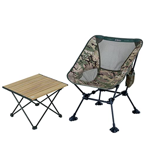 iClimb 1 Anti-Sinking Large Feet Chair and 1 Folding Table Bundle, Ultralight Compact for Single Adult Outdoor Backpacking...