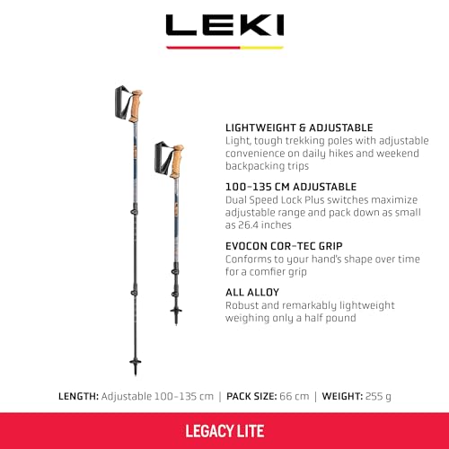 LEKI Legacy Lite Trekking Poles - Aluminum Collapsible Lightweight Walking Poles for Hiking