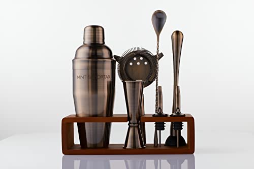 Mint & Mortar Cocktail Shaker Set, 7-Piece Bartender Kit with Stand, 24oz Martini Shaker Bottle Stainless Steel Bar Tools,...