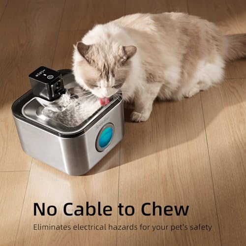 Speedeer Wireless Cat Water Fountain Stainless Steel, 135oz/4L Pet Fountain Battery Operated, Cordless Running Water Dispe...