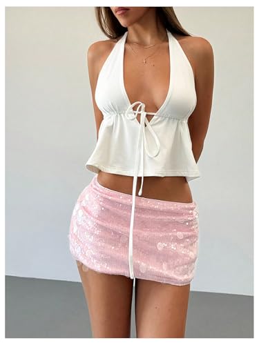 Floerns Women's Sequin Low Waist Mini Skorts Music Festival Night Out Skirt Shorts