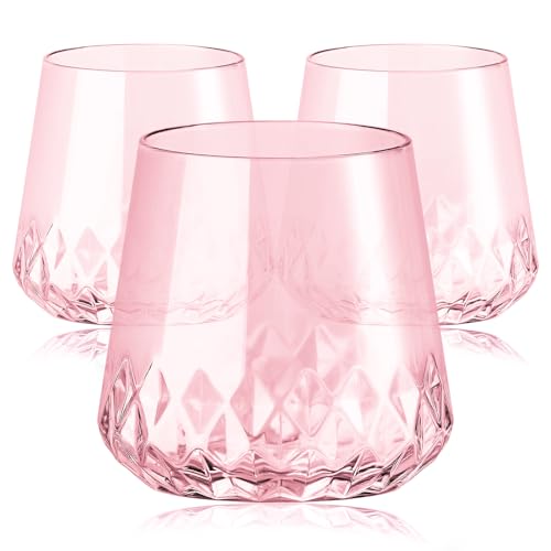 ROIMEE VONT 40 Pack Rhombus Plastic Wine Glasses,Heavy Duty Disposable Wine Champagne Whiskey Glasses Unbreakable Clear Pl...