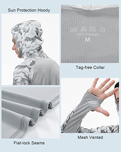 Men's Performance Fishing Hoodie Shirt with Thumbholes - UPF 50 Sun Protection Camo Long Sleeve Shirts Quick-Dry