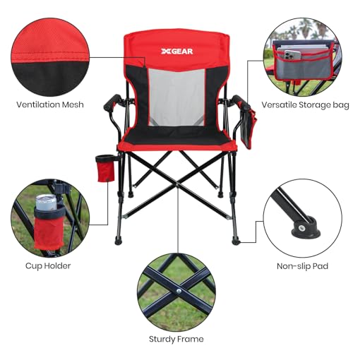 Camping Chair for Adults 350 LBS Support Camp Chair 2PCS with Breathable Mesh Back Fabric with Arm Rest Cup Holder and Por...