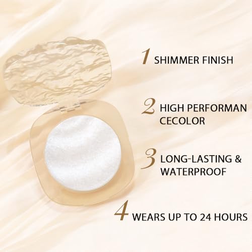 Pearl White Silver Shimmer Glitter Sparkling Monochrome Eyeshadow Palette,Metallic Single Eye Shadow for Older Women,Long ...