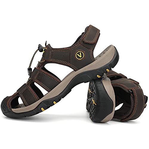 FLARUT Men's Sport Sandals Outdoor Hiking Sandals Closed Toe Leather Athletic Lightweight Trail Walking Casual Sandals Wat...