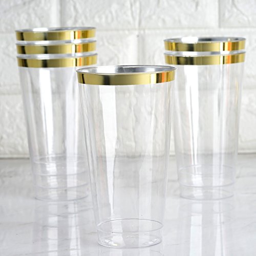36 pcs 17 oz Clear with Gold Rim Plastic Glasses - Disposable – Clear Drinkware, Plastic Wine Glasses for Weddings Parties...