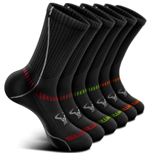 BULLIANT Men Athletic Socks, Compression Sports Crew Socks Cushioned For Men Outdoor Running Hiking-Arch Compression Support