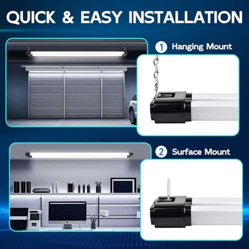 hykolity 4 Pack Linkable LED Shop Light, 4FT 44W [300W Equivalent], 4600lm, 5000K Daylight, Plug-in Utility Bay Light Fixt...