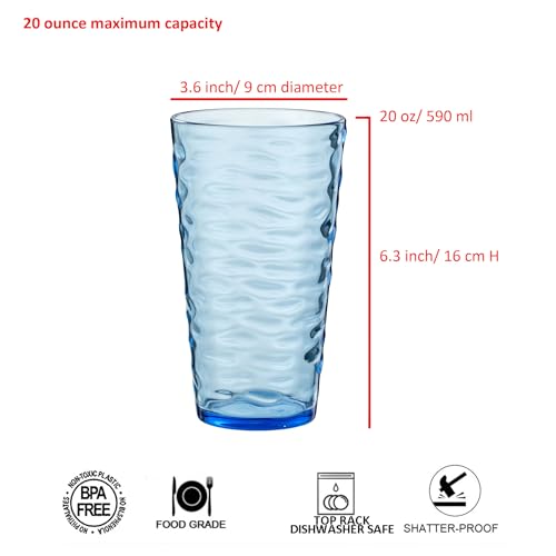 ZAINCA 20-ounce Plastic Tumblers, Acrylic Drinking Glasses High-Balls, set of 6 Multicolor Reusable Plastic Cups, Stackabl...