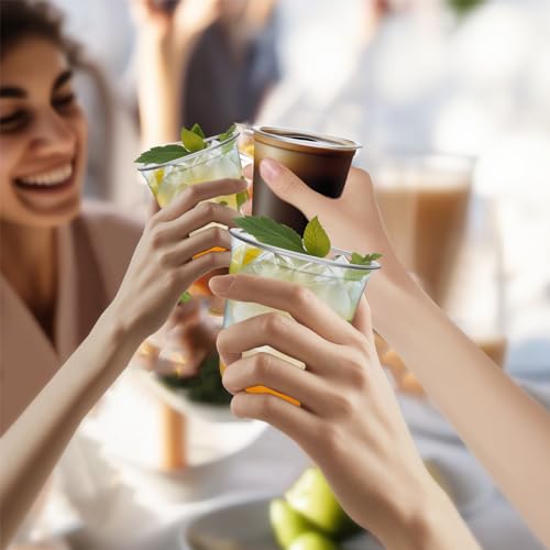 RMERVE Disposable Stemless Glasses 12oz Crystal Plastic Cups Disposable Cold Party Drinking Cups Wine Glasses for Meeting ...