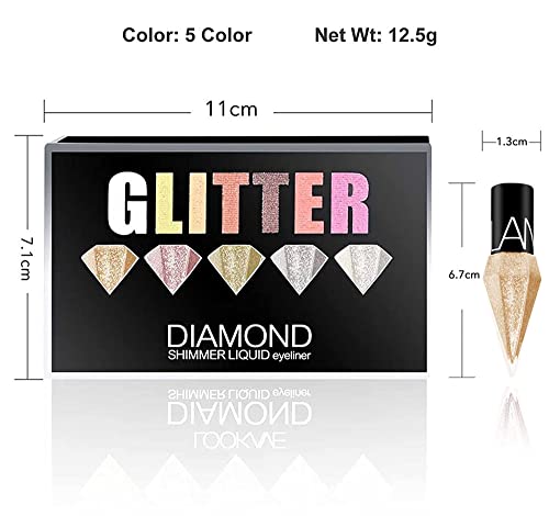 Go Ho Glitter Liquid Eyeliner Colorful Set,5 Colors Metallic Shimmer White Silver Gold Diamond Eye Liner,Glitter Eyeliner ...