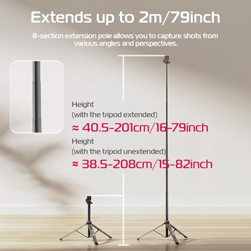ULANZI MT-89 Extendable Tripod Aluminum, 82" Portable Adjustable Light Stand with 1/4" Screw Quick Release, Camera Phone T...