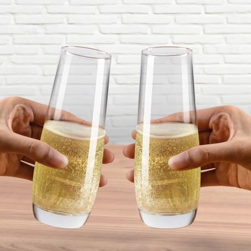 PARACITY Stemless Champagne Flutes 8 oz, Cocktail Glasses, Champagne Glasses Set of 2, Gift for Birthday, Wedding, Christmas
