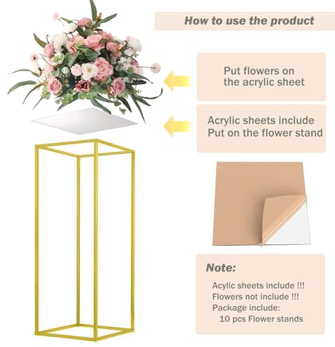 MEISHAONV 23.6inch 10 pcs Column Vases Gold Centerpieces for Table Metal Flower Stand Gold Wedding Centerpieces for Tables...
