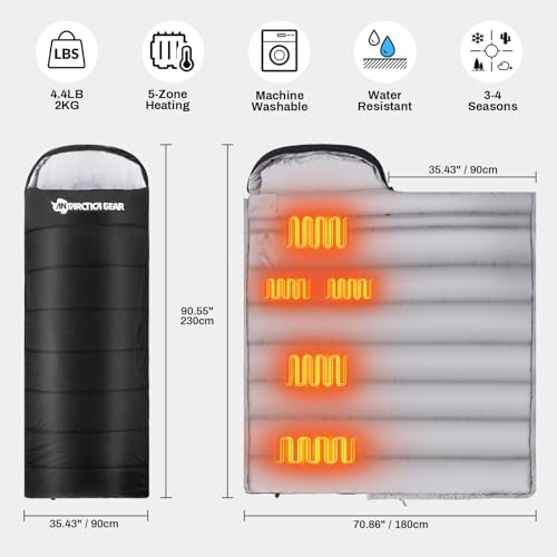 Antarctica Gear Heated Sleeping Bag, 5pcs Heating Areas Sleeping Bags with 16000mAh 12V Battery Pack, 3 Adjustable Heating...