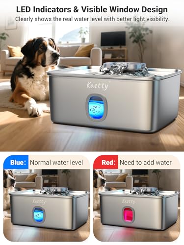 Kastty 4 Gal Dog Water Fountain for Large Dogs,15L Stainless Steel Dog Water Bowl Dispenser Triple Filtration,Ultra Quiet ...