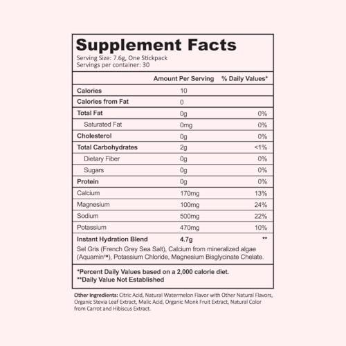 Instant Hydration Electrolytes Powder Packets - Watermelon Electrolyte Drink Mix - Zero Sugar - Keto, Vegan, Gluten-Free, ...