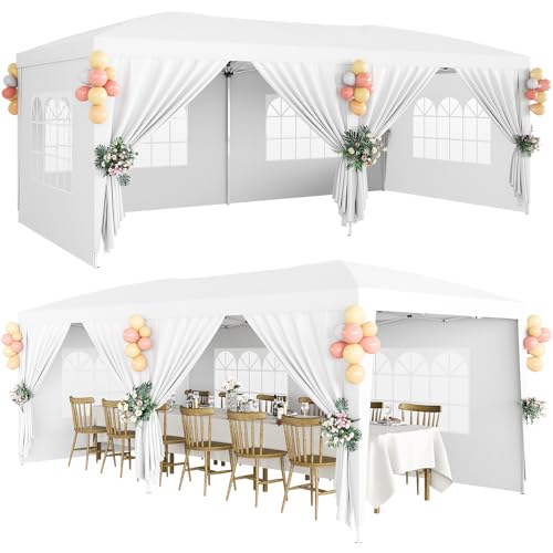 10X20FT Pop Up Canopy Tent with 6 Removable Sidewalls,UV Protection, Heavy Duty Pop Up Party for Parties Outdoor Garden Ga...