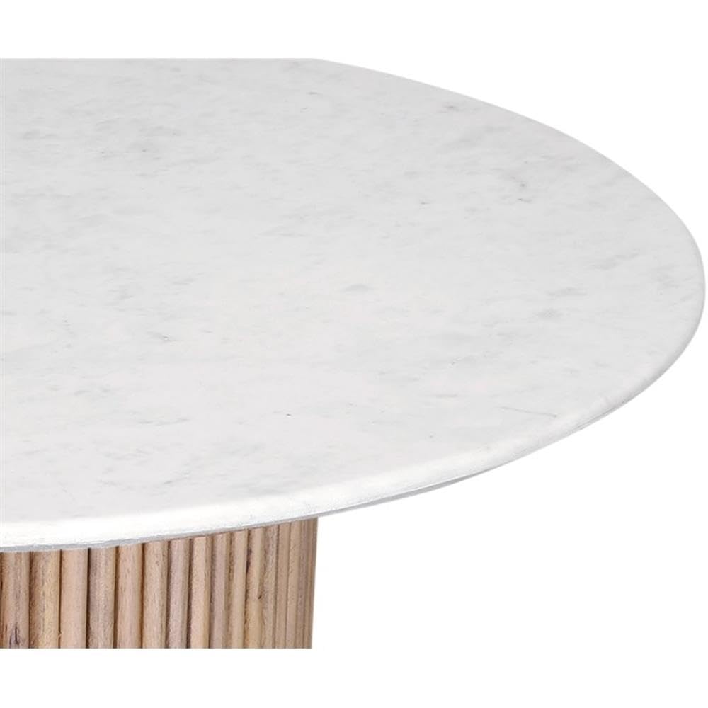 Meridian Furniture 757-T Oakhill Collection Modern | Contemporary Dining Table with Natural White Oak Finish, Solid Mango Wood Base, Genuine Marble Top, Fluted Wood, 47" W x 47" D x 30" H, Natural