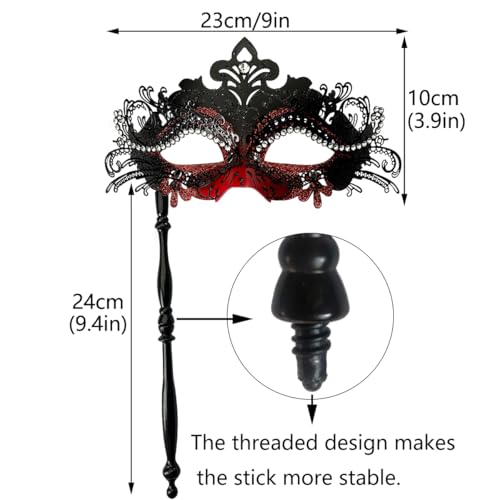WILOVCOS Womens Masquerade Mask with Stick, Handheld Mardi Gras Mask,Venetian Party Masks