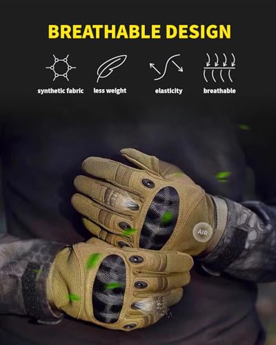 Liovoras Tactical Gloves for Men, Shooting & Motorcycle Gloves with Hard Shell Knuckle Protection & Leather Palm for Airso...