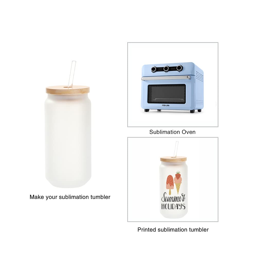 PYD Life 8 Pack Sublimation Glass Cans Blanks Frosted Bulk18 OZ with Bamboo Lid and Clear Glass Straw Beer Cans Wide Mouth Jar Tumbler Cups Mugs for Iced Coffee,Juice,Soda,Drinks,Beer