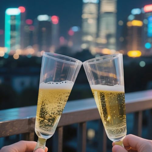 GQYJENTLX Champagne Flutes Plastic,25 Pack Disposable Champagne Glasses,Clear Stemless Shot Cocktail Martini Wine Glasses,...