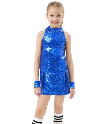 Girls Sequins Dance Outfit Dress Kids Sparkle Jazz Singer Star Costume Top Shorts 4PCS Set 3-14 Years
