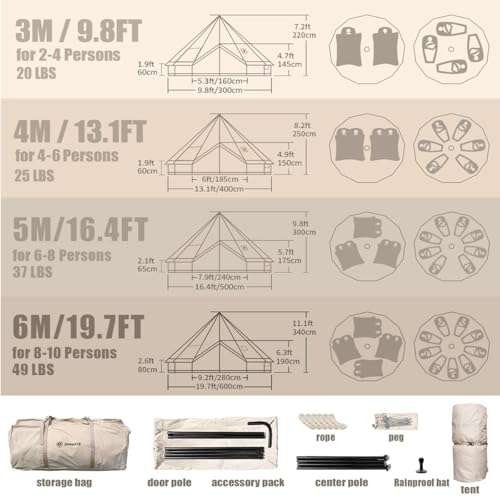 Bell Yurt Tent, Waterproof Luxury 4 Season Hot Tent with Stove Jack/Air Conditioner Vents/2 Skylight for Family Outdoor Ca...