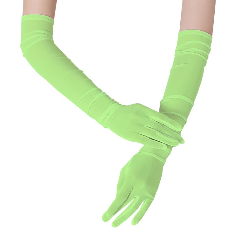 Specell Womens Mesh Gloves 100% Pure Mulberry Silk 23.6" Elbow Length 1920s Wedding Bridal Proms Tea Party Cocktail Bars Evening Opera Elastic Silk Gloves - Grass Green