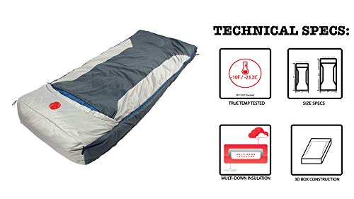 OmniCore Designs Multi Down Hooded Rectangular Sleeping Bag (-10F to 30F) with 4pt. Compression Stuff Sack