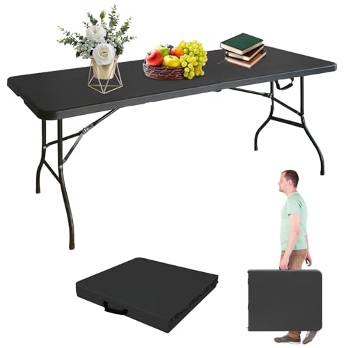 LSKSSNG Portable 6Ft Folding Table, Heavy Duty Plastic Fold-in-Half Utility Foldable Dining Table, Multi-Purpose Plastic F...