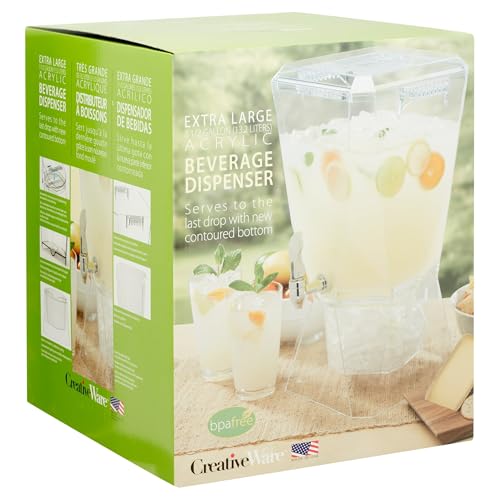 CreativeWare Crown Beverage Dispenser with Base and Name Clip, 3.5 gallon, Clear